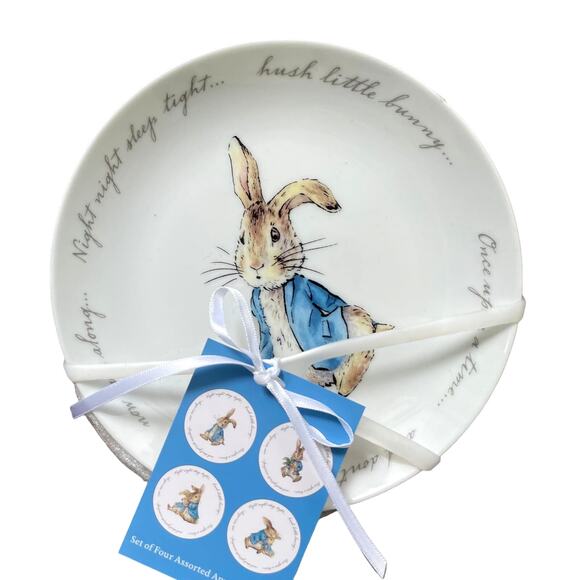 Beatrix Potter PETER RABBIT Easter Bunny Porcelain Appetizer Plates (4) New - Picture 1 of 11